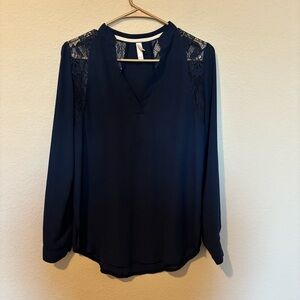 Xhilaration Longsleeve Blue Blouse with Lace Accents, Size XS